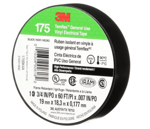 Cinta Electrica de Vinilo 3M™ Temflex™ 175, Negra